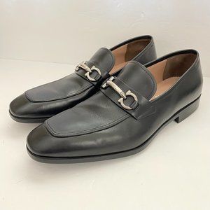Salvatore Ferragamo Men Size 12 D Shoes Black Leather Moccasin Gancini Ornament